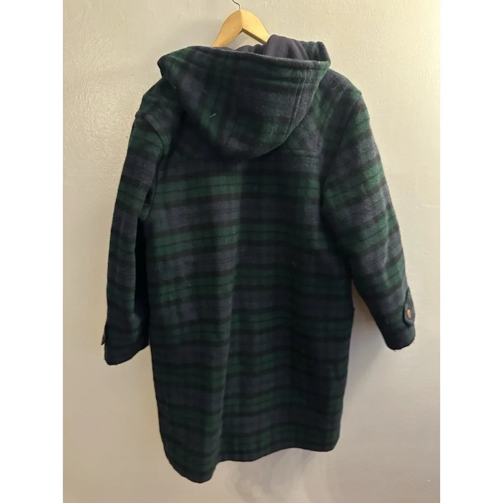 Vintage Men's L.L.Bean Size Sm‎ Tall Wool Duffle Coat Navy Green Plaid USA EUC